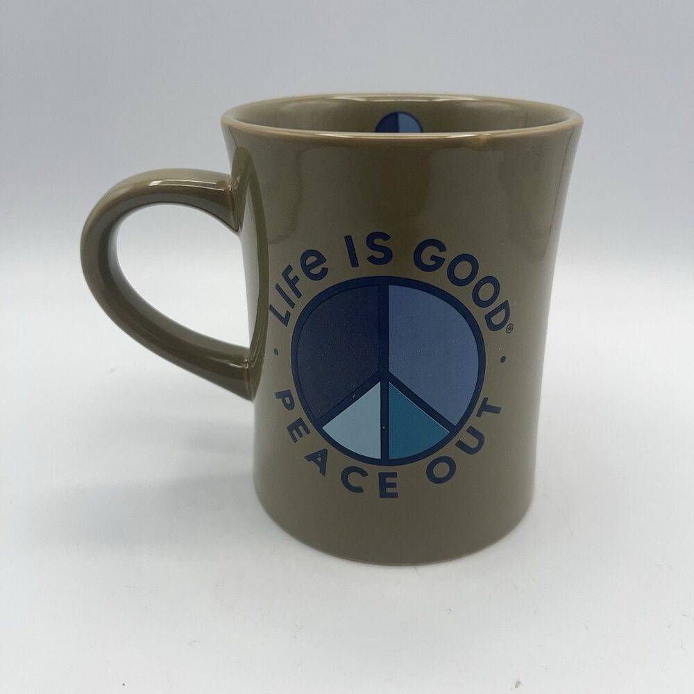 Life is Good 'Peace Out' Mug in a Deep Earthy Green w/ Interior Peace Sign